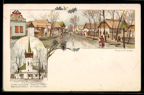 AK Budapest, Ezredéves orsz kiállitás, Magyar utcza és a templon