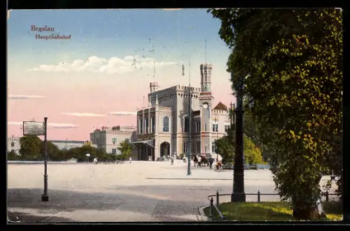 AK Breslau, Hauptbahnhof mit Strassenpartie