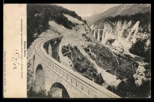 AK Albula-Bahn, Schmittnertobelviadukt mit Blick zum Landwasserviadukt