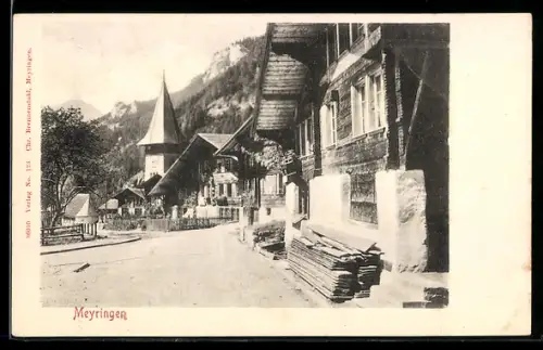 AK Meyringen, Strassenpartie mit Blick zur Kirche