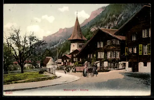 AK Meiringen, Kirche mit Strassenpartie