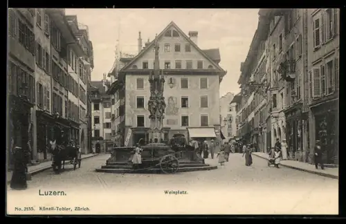 AK Luzern, Weinplatz mit Brunnen
