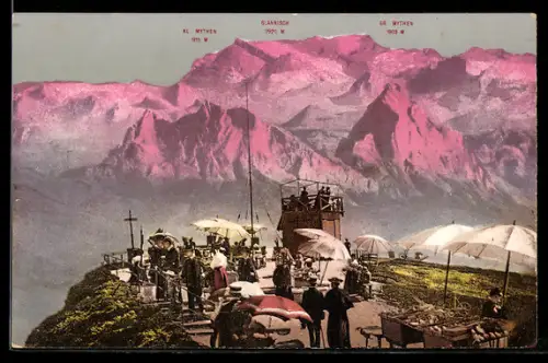 AK Rigi-Kulm, Aussichtsturm mit Kl. Mythen, Glärnisch und Gr. Mythen