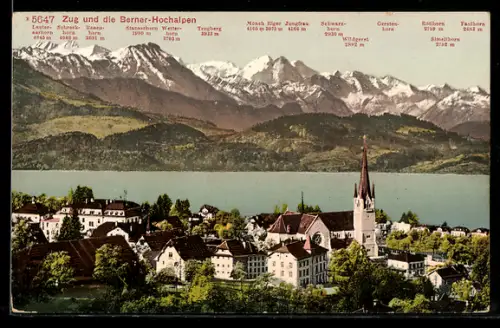 AK Zug, Ortsansicht mit Berner Hochalpen