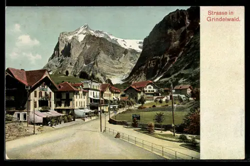 AK Grindelwald, Ortsansicht mit Strassenpartie