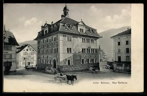 AK Schwyz, Rathaus mit Strassenpartie