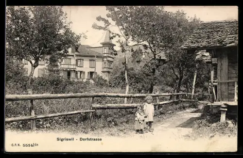 AK Sigriswil, Dorfstrasse mit Kindern