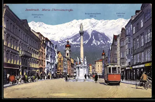 AK Innsbruck, Strassenbahn in der Maria-Theresienstrasse