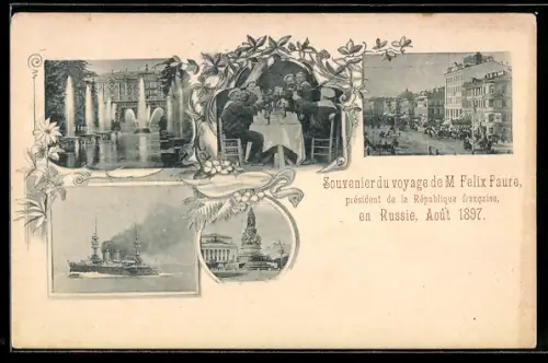 AK Petersburg, Souvenir du voyage de M. Felix Faure, President de la Republique francaise 1897, Fontäne, Denkmal