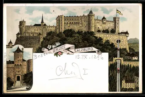 Lithographie Salzburg, Festung Hohensalzburg, Tor