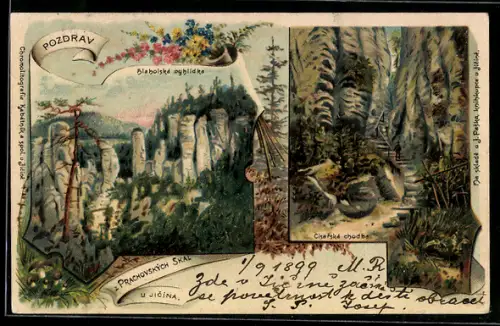 Lithographie Jitschin / Gitschin / Jicin, Hlaholská vyhlidka, Ciserská chodba