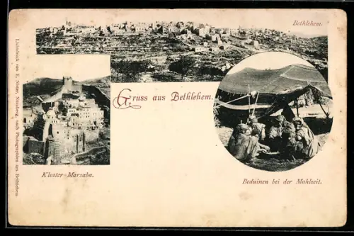 AK Bethlehem, Kloster Marsaba, Beduinen bei der Mahlzeit, Totale