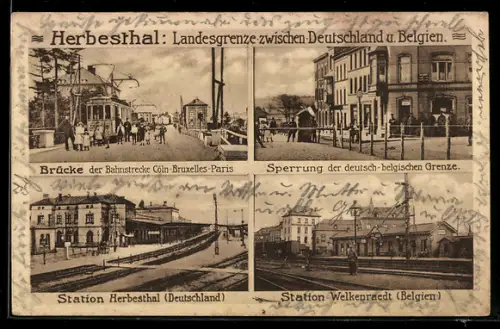 AK Herbesthal, Bahnhöfe von Herbesthal und Welkenraedt, Brücke mit Strassenbahn