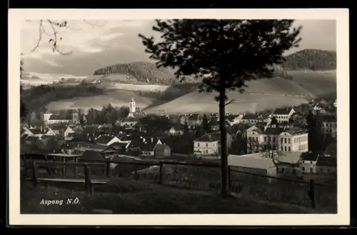 AK Aspang, Ortsansicht mit Kirche aus der Vogelschau