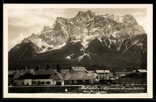 AK Ehrwald, Bahnhof mit Zugspitze