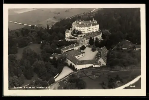 AK Innsbruck, Fliegeraufnahme vom Schloss Amras