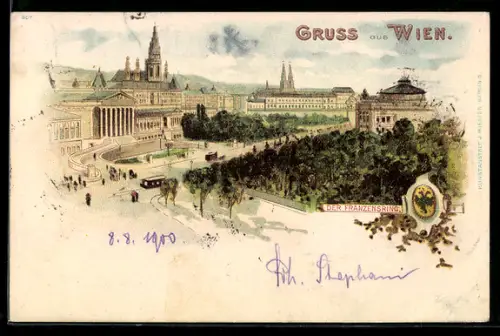Lithographie Wien, Der Franzensring aus der Vogelschau