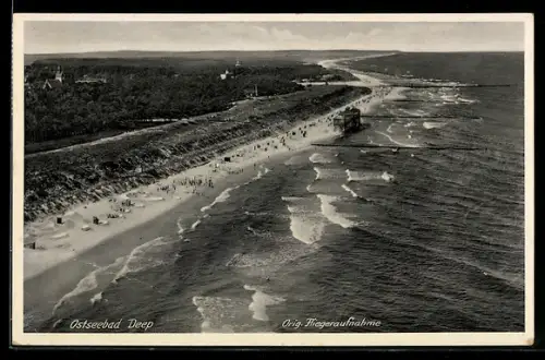 AK Deep / Ostseebad, Strand vom Flugzeug aus