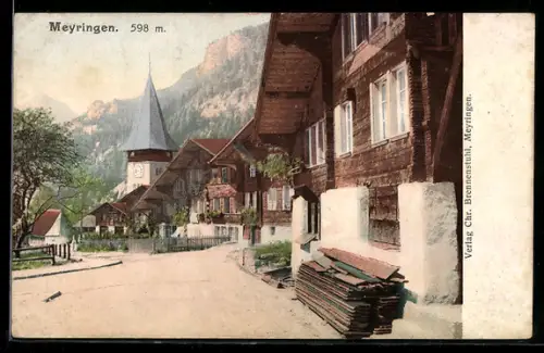 AK Meyringen, Strassenpartie mit Kirchblick