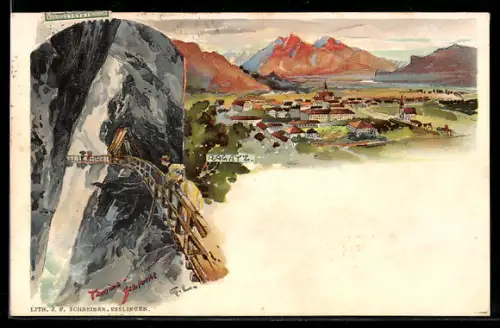 AK Ragaz, Tamina Schlucht und Ortsansicht