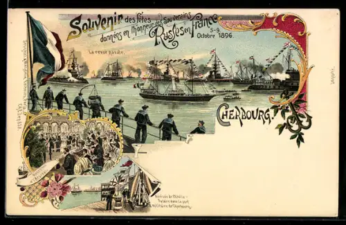 AK Cherbourg, Fetes données en l`honeur des Souverains Russes en France 1896, Schiffe am hafen