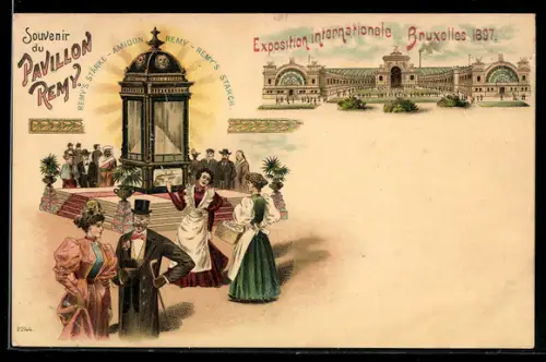 Lithographie Bruxelles, Exposition Internationale 1897, Pavillon Remy
