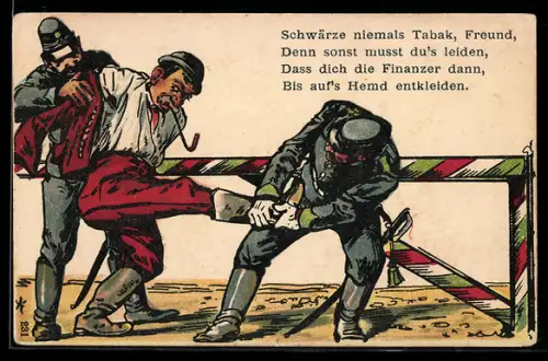 Künstler-AK Schwärze niemals Taback... Polizei durchsucht Tabak-Verkäufer