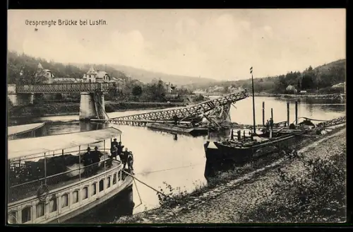 AK Lustin, gesprengte Brücke