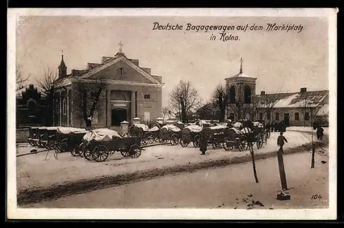 AK Kolno, deutsche Bagagewagen auf dem Marktplatz