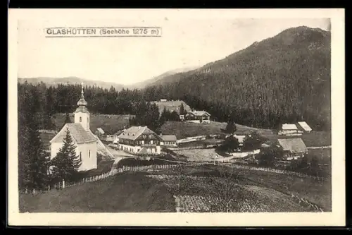 AK Bad Schwanberg, Glashütten, Ortschaft mit Kirche von einer kleinen Anhöhe aus gesehen