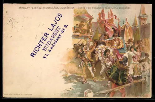 Lithographie Munkacs, Rakoczy Ferencz Bevonulasa Munkacsra