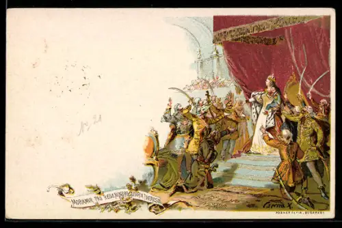 Lithographie Moriamur Pro Regenostra Maria Theresia Ungarn