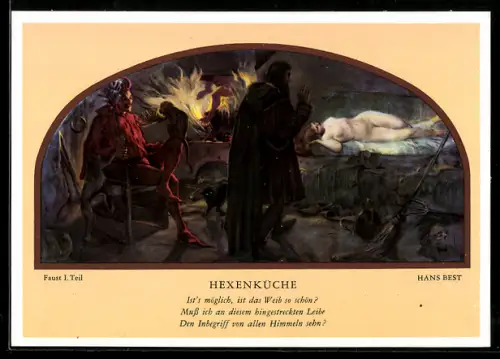 Künstler-AK Leipzig, Auerbachs Keller, Wandgemälde von Hans Best, Szenen aus Faust, Hexenküche