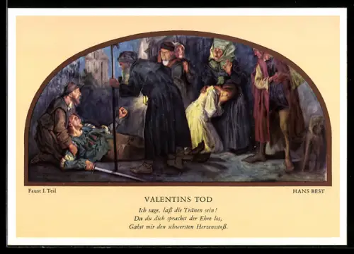Künstler-AK Leipzig, Auerbachs Keller, Wandgemälde von Hans Best, Szenen aus Faust, Valentins Tod