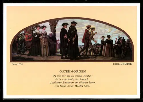 Künstler-AK Leipzig, Auerbachs Keller, Wandgemälde von Prof. Molitor, Szenen aus Faust, Ostermorgen