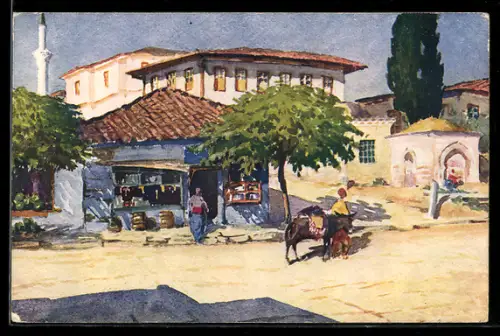 Künstler-AK Salonica, Kassandra Street