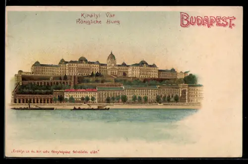 Lithographie Budapest, Blick zur Königlichen Burg