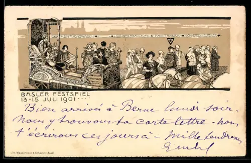 AK Basel, Festspiele und Bundesfeier 1901, Festzug mit Heinrichswagen