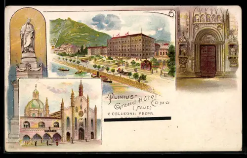 Lithographie Como, Plilnius Grand Hotel, Kirche