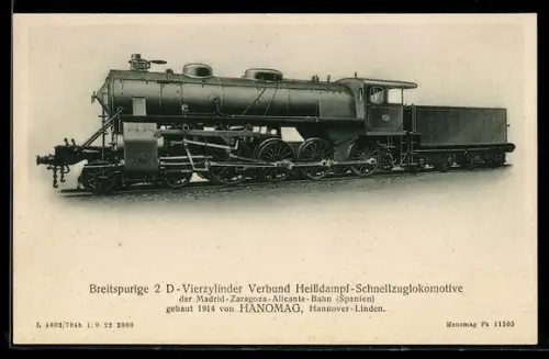 AK Breitspurige 2 D-Vierzylinder Verbund Heissdampf-Schnellzuglokomotive der Madrid-Alicante Eisenbahn