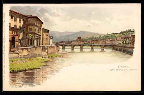 Künstler-AK Firenze, Uffizi e Ponte alle Grazie