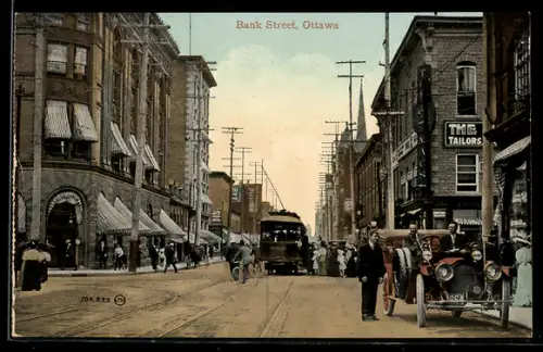 AK Ottawa, Bank Street with Tramway, Strassenbahn