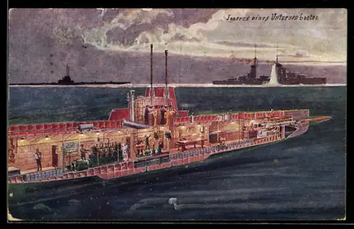 Künstler-AK Inneres eines U-Boots