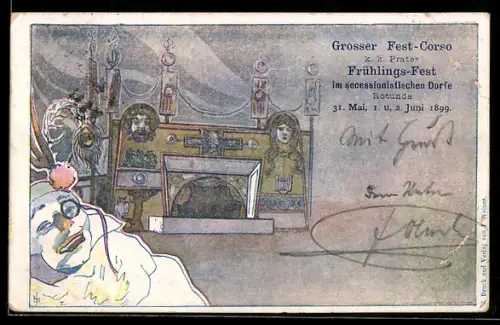 AK Wien, Grosser Fest-Corso am Wiener Prater zum Frühlingsfest 31. Mai bis 2. Juni 1899, Jugendstil