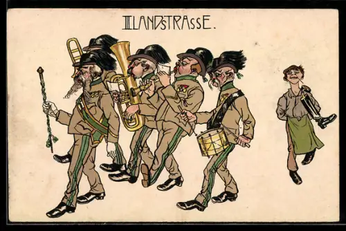 AK Wien, III. Landstrasse, betagte Soldaten musizieren beim Marsch