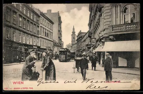 AK Wien, Juden in der Taborstrasse, Strassenbahn