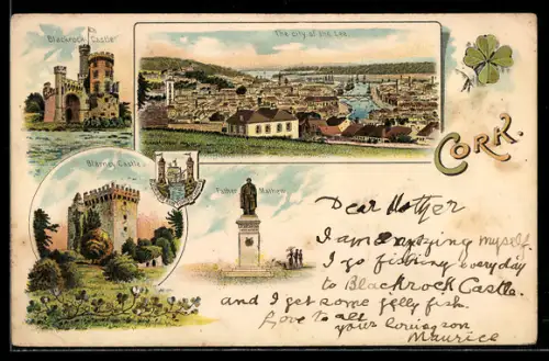 Lithographie Cork, Blackrock Castle, Blarney Castle, Father Mathew