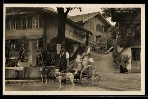 AK Wilderswil, Dorf-Partie mit Hunde-Milchkarren