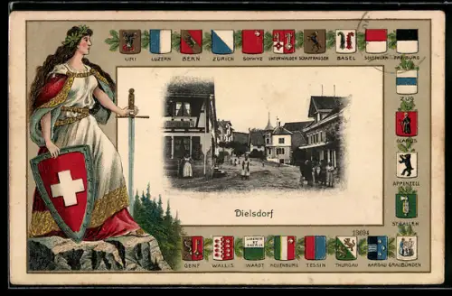 Präge-AK Dielsdorf, Partie im Ort, Wappen