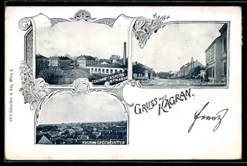 AK Wien-Kagran, Volksschule an der Reichsstrasse, Colonie Aspern-Strasse